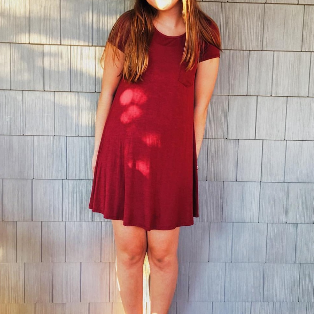 Maroon Short Sleeve T-Shirt Dress